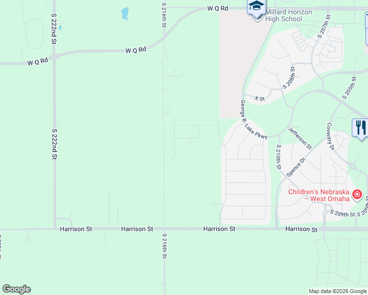 map of restaurants, bars, coffee shops, grocery stores, and more near 5909 South 216th Street in Omaha