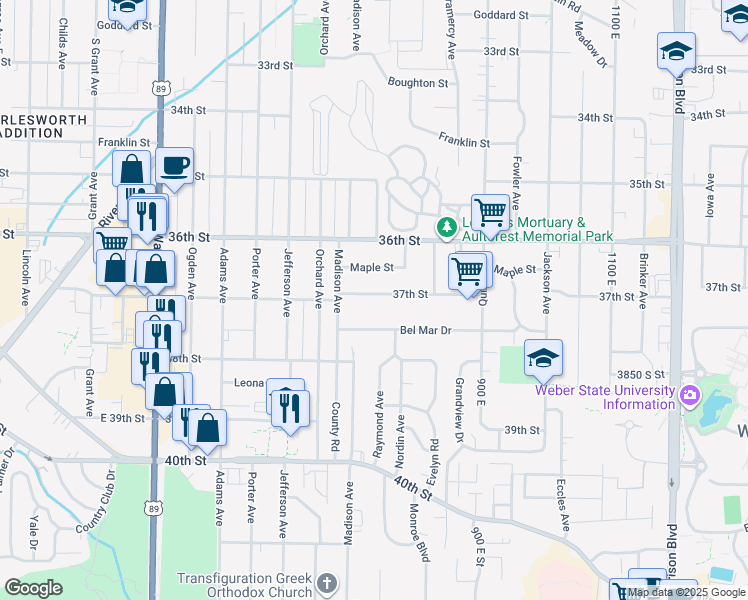 map of restaurants, bars, coffee shops, grocery stores, and more near 749 37th Street in Ogden
