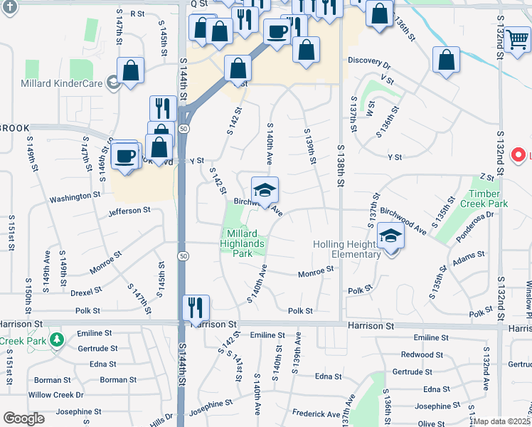map of restaurants, bars, coffee shops, grocery stores, and more near 6370 South 140th Avenue in Omaha