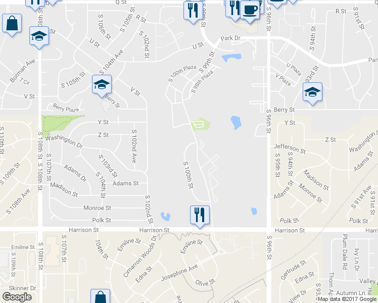 map of restaurants, bars, coffee shops, grocery stores, and more near 6221 South 100th Street in Omaha