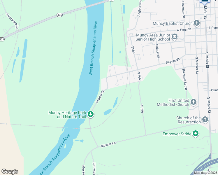 map of restaurants, bars, coffee shops, grocery stores, and more near 567 Pepper Street in Muncy