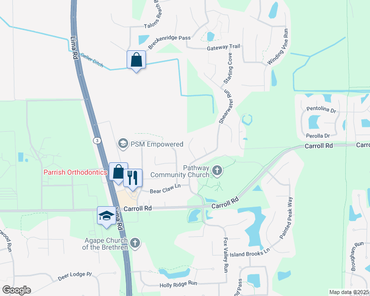 map of restaurants, bars, coffee shops, grocery stores, and more near 12306 Jacobas Place in Fort Wayne