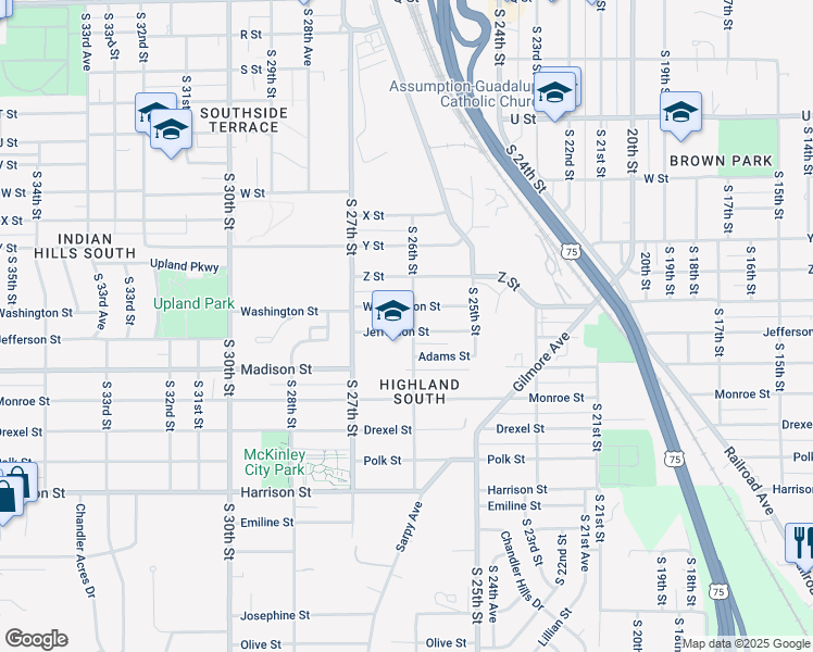 map of restaurants, bars, coffee shops, grocery stores, and more near 2602 Jefferson Street in Omaha