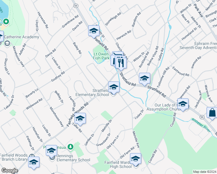 map of restaurants, bars, coffee shops, grocery stores, and more near 1470 Melville Avenue in Fairfield