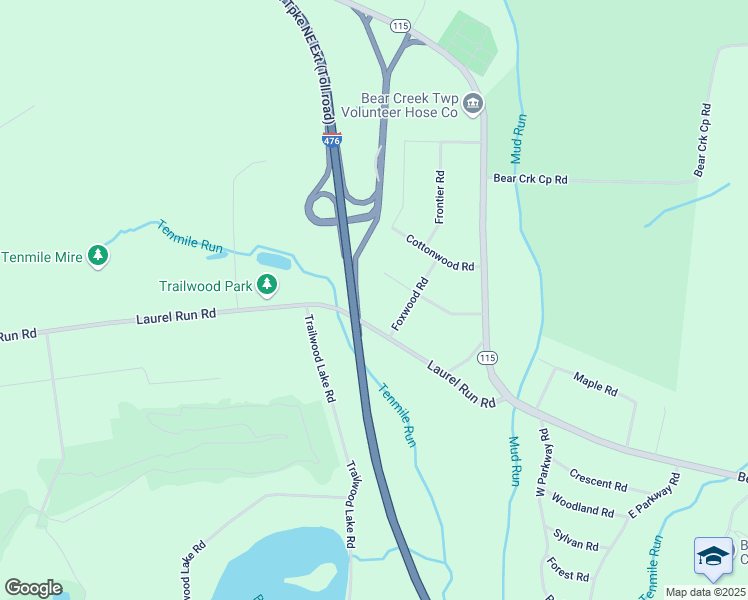 map of restaurants, bars, coffee shops, grocery stores, and more near 92 Willowbrook Road in Bear Creek Village
