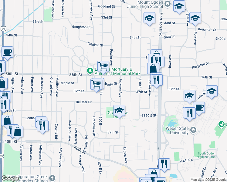 map of restaurants, bars, coffee shops, grocery stores, and more near 3704 Fowler Ave in Ogden