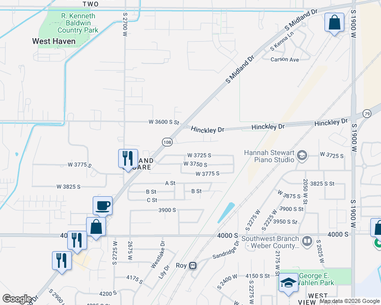 map of restaurants, bars, coffee shops, grocery stores, and more near 19 West 3725 South in Roy