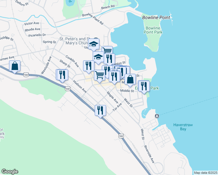 map of restaurants, bars, coffee shops, grocery stores, and more near 14 Fairmount Avenue in Haverstraw