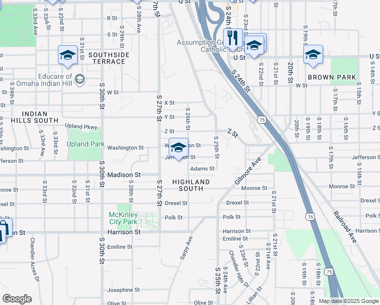 map of restaurants, bars, coffee shops, grocery stores, and more near 6221 South 26th Street in Omaha