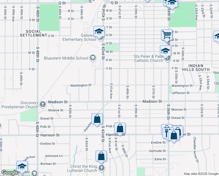 map of restaurants, bars, coffee shops, grocery stores, and more near 6210 South 41st Avenue in Omaha