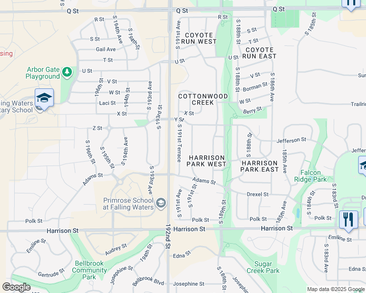 map of restaurants, bars, coffee shops, grocery stores, and more near 6131 South 191st Terrace in Omaha