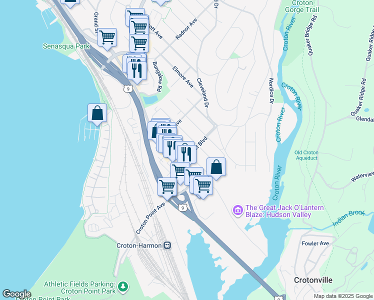 map of restaurants, bars, coffee shops, grocery stores, and more near 50 Young Avenue in Croton-on-Hudson