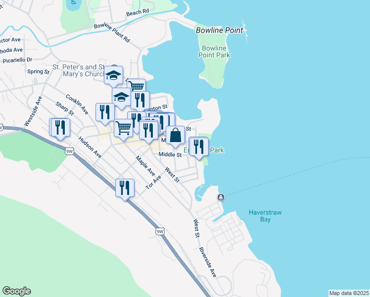 map of restaurants, bars, coffee shops, grocery stores, and more near 8 First Street in Haverstraw