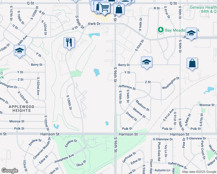 map of restaurants, bars, coffee shops, grocery stores, and more near 6300 South 96th Street in Omaha