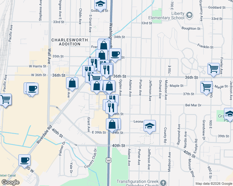 map of restaurants, bars, coffee shops, grocery stores, and more near 428 37th Street in South Ogden