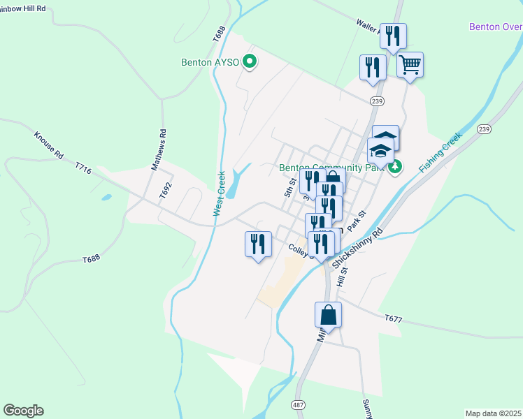 map of restaurants, bars, coffee shops, grocery stores, and more near 550 Market St in Benton