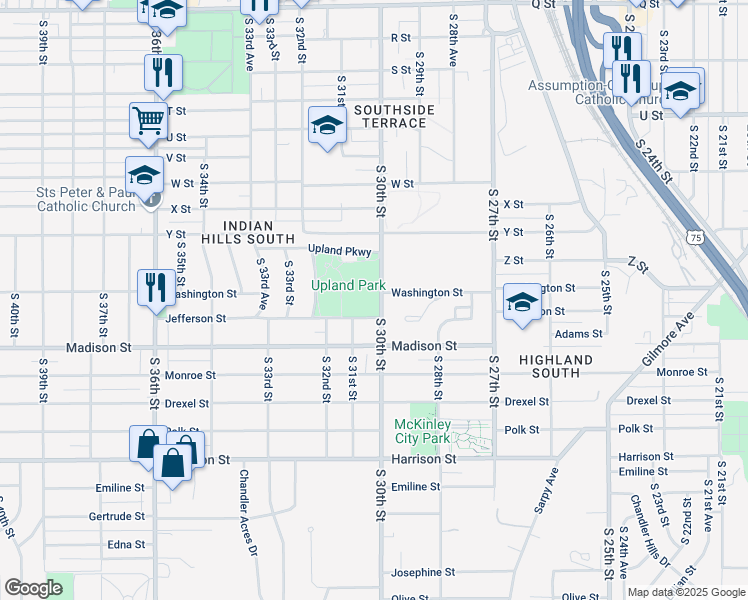 map of restaurants, bars, coffee shops, grocery stores, and more near 6206 South 30th Street in Omaha