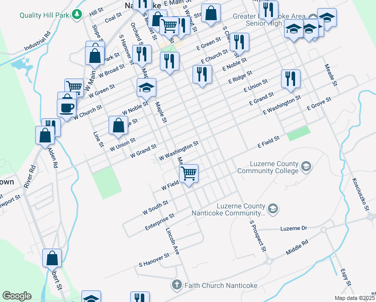 map of restaurants, bars, coffee shops, grocery stores, and more near 39 Washington Boulevard in Mountain Top