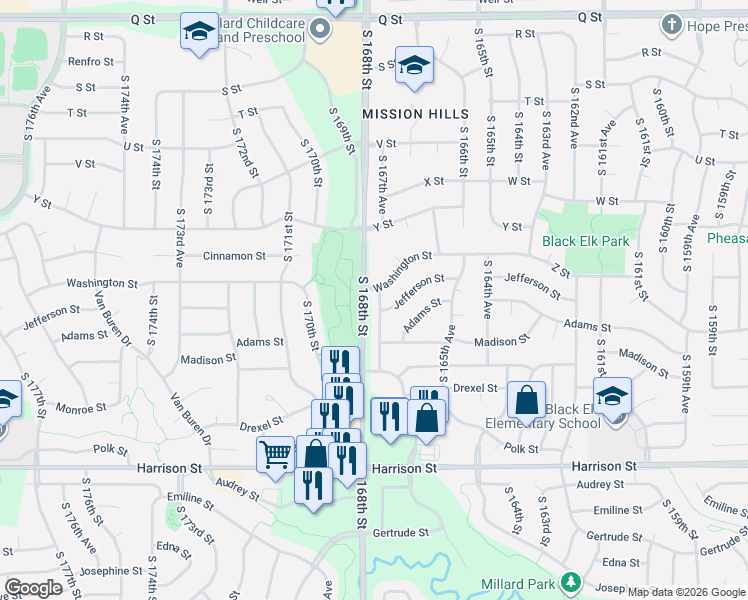 map of restaurants, bars, coffee shops, grocery stores, and more near 6210 South 167th Avenue in Omaha