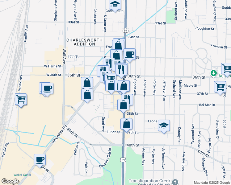map of restaurants, bars, coffee shops, grocery stores, and more near 350 37th Street in Ogden