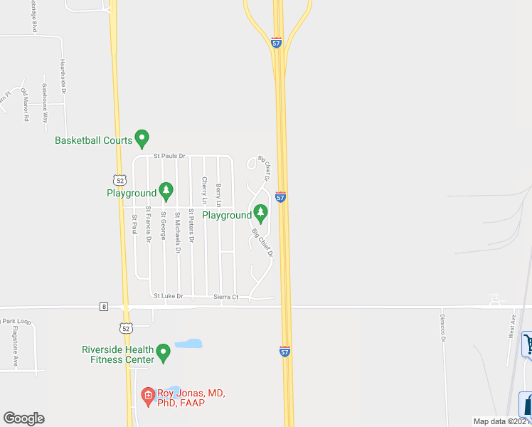 map of restaurants, bars, coffee shops, grocery stores, and more near 21 Little Chief Drive in Bourbonnais