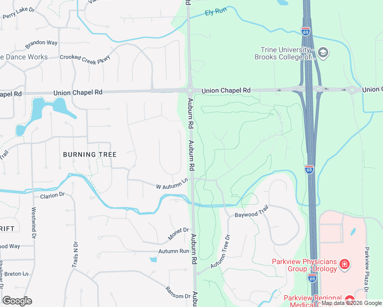 map of restaurants, bars, coffee shops, grocery stores, and more near 12274 Auburn Road in Fort Wayne
