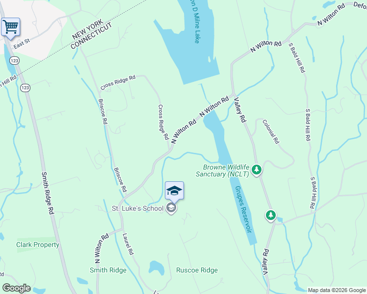 map of restaurants, bars, coffee shops, grocery stores, and more near 469 North Wilton Road in New Canaan