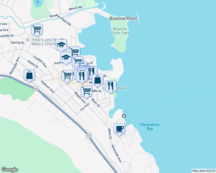 map of restaurants, bars, coffee shops, grocery stores, and more near 8 First Street in Haverstraw