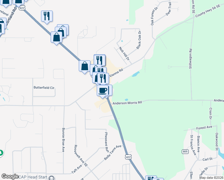 map of restaurants, bars, coffee shops, grocery stores, and more near 729 Youngstown Warren Road in Niles