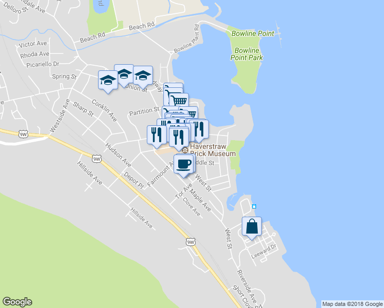 map of restaurants, bars, coffee shops, grocery stores, and more near 11 4th Street in Haverstraw