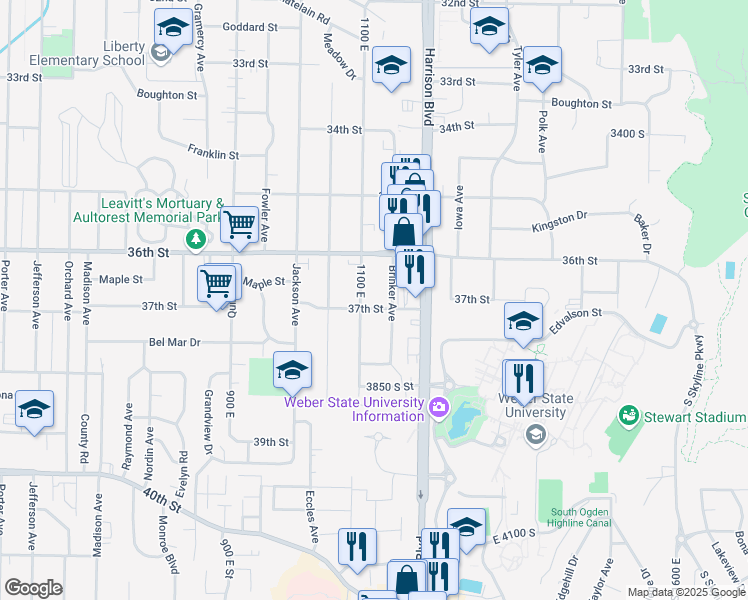 map of restaurants, bars, coffee shops, grocery stores, and more near 1120 37th Street in Ogden