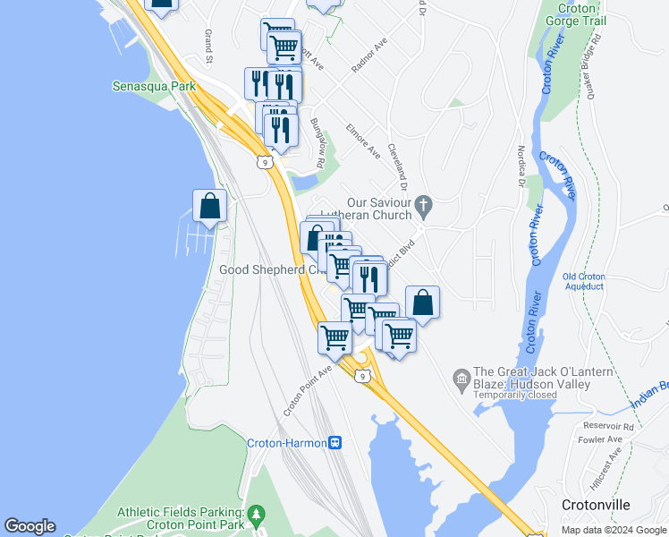 map of restaurants, bars, coffee shops, grocery stores, and more near 337 South Riverside Avenue in Croton-on-Hudson