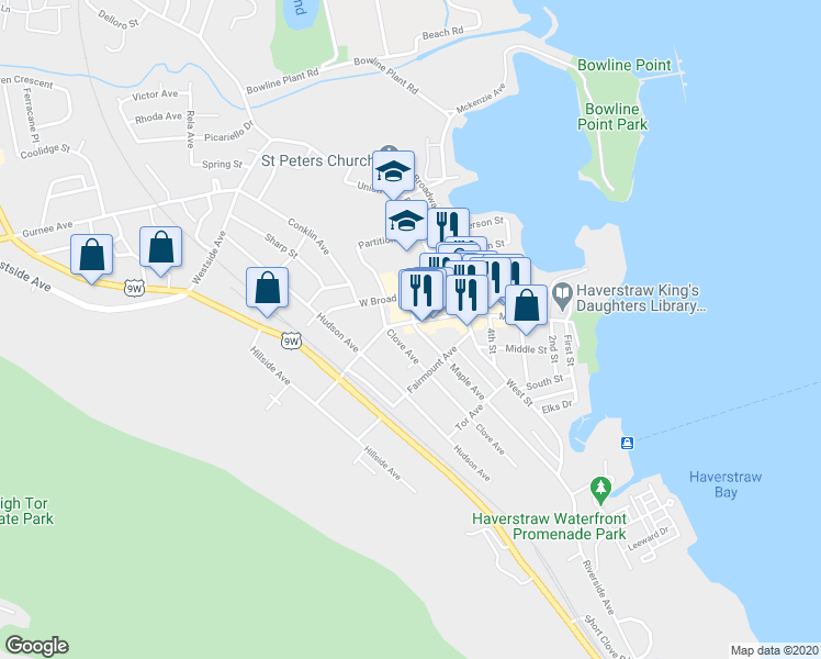 map of restaurants, bars, coffee shops, grocery stores, and more near 8 Maple Avenue in Haverstraw