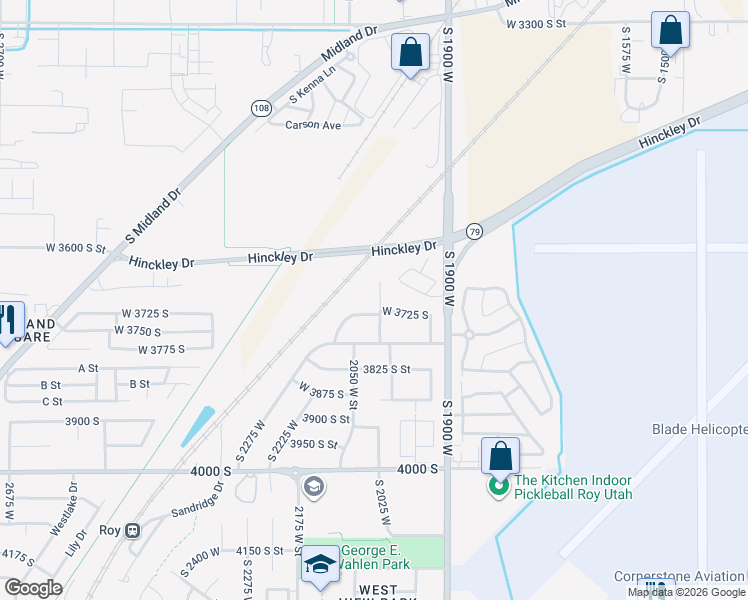 map of restaurants, bars, coffee shops, grocery stores, and more near 3705 South 2025 West Street in Roy