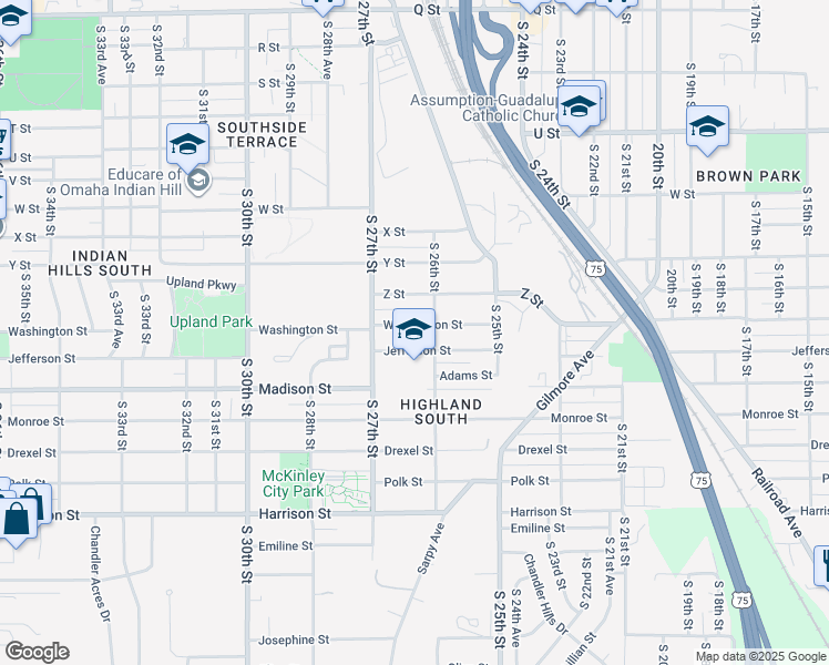 map of restaurants, bars, coffee shops, grocery stores, and more near 2636 Jefferson Street in Omaha