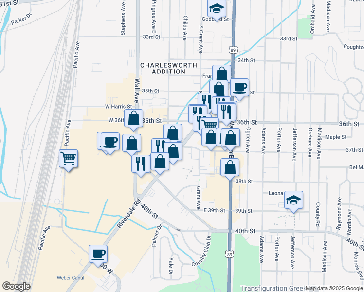 map of restaurants, bars, coffee shops, grocery stores, and more near 257 37th Street in Ogden