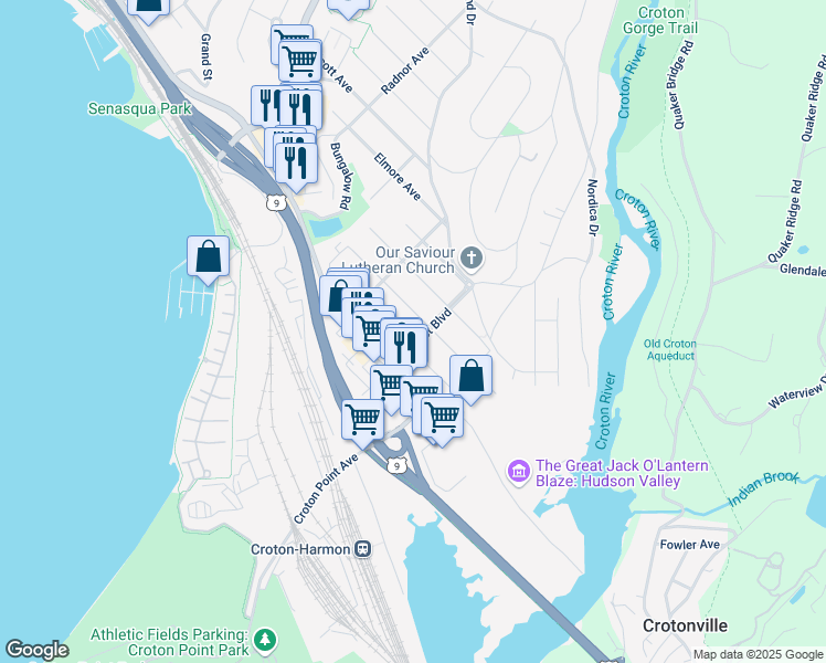 map of restaurants, bars, coffee shops, grocery stores, and more near 50 Young Avenue in Croton-on-Hudson