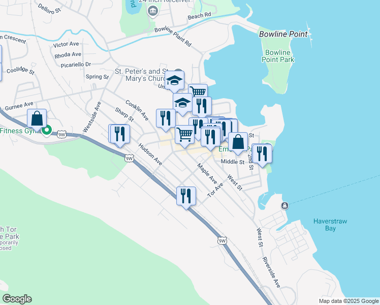 map of restaurants, bars, coffee shops, grocery stores, and more near 8 Maple Avenue in Haverstraw