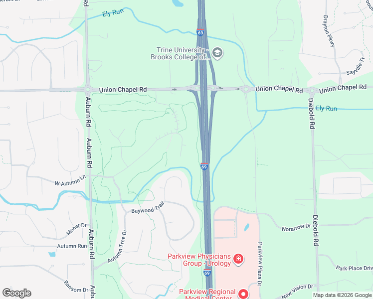 map of restaurants, bars, coffee shops, grocery stores, and more near 12132 Chesterbrook Court in Fort Wayne