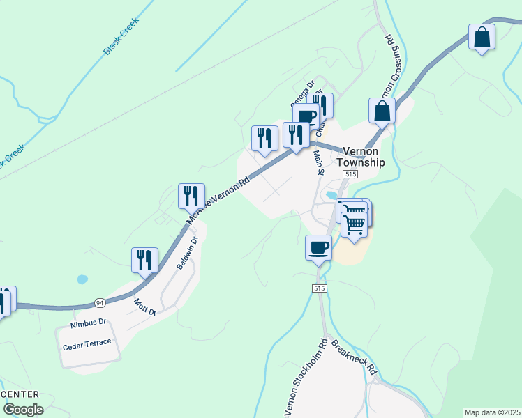map of restaurants, bars, coffee shops, grocery stores, and more near 4 Odell Road in Vernon Township