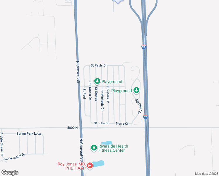 map of restaurants, bars, coffee shops, grocery stores, and more near 59 Saint Peters Drive in Bourbonnais