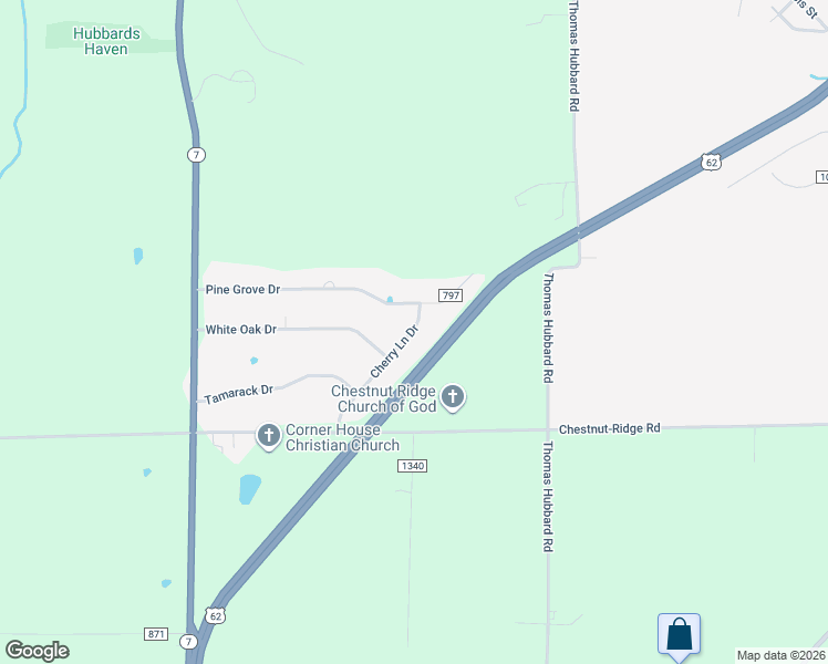 map of restaurants, bars, coffee shops, grocery stores, and more near 1741 Cherry Lane Drive in Hubbard