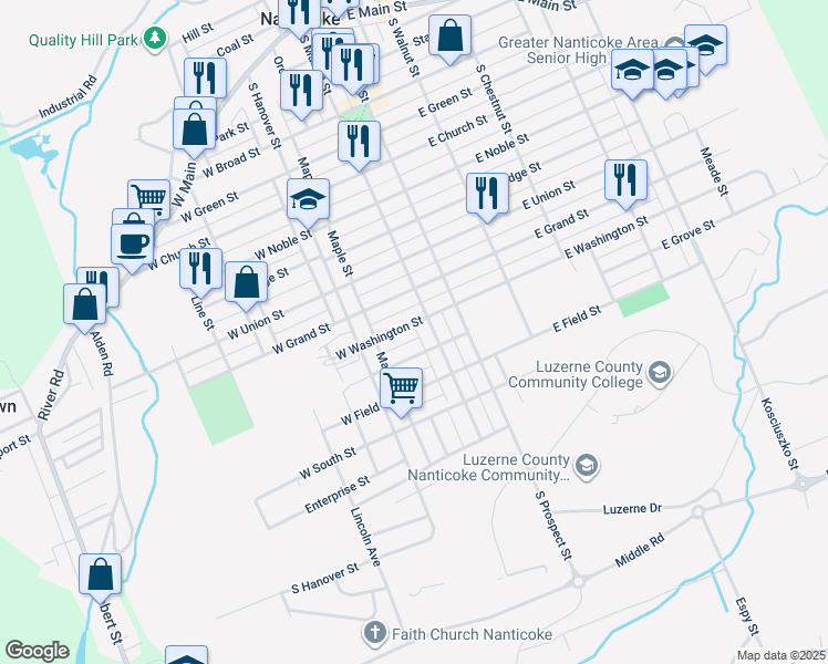 map of restaurants, bars, coffee shops, grocery stores, and more near 920 South Market Street in Nanticoke