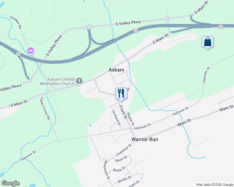 map of restaurants, bars, coffee shops, grocery stores, and more near 190 South Street in Wilkes-Barre