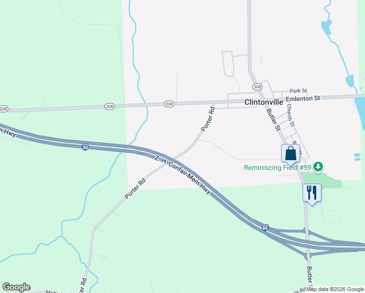 map of restaurants, bars, coffee shops, grocery stores, and more near 1595 Porter Road in Harrisville