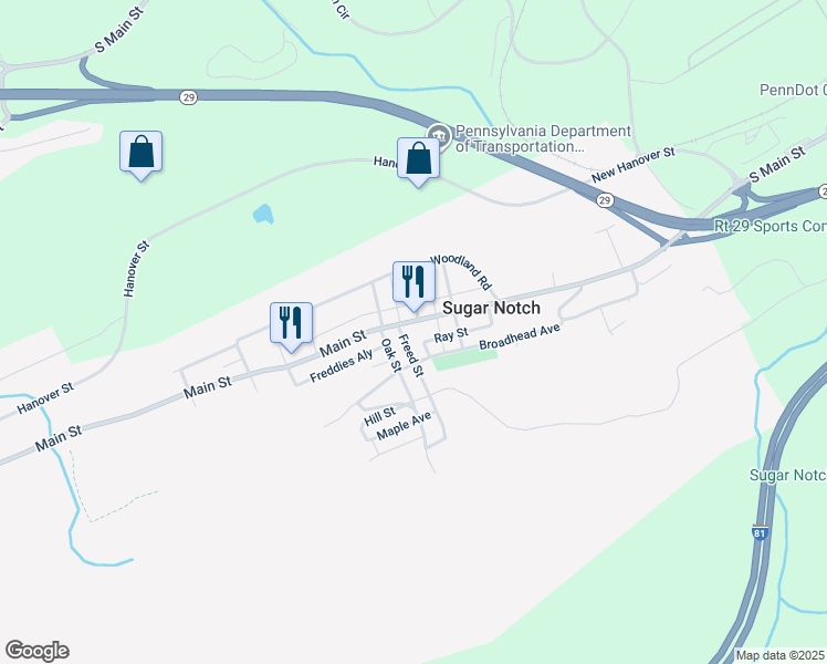 map of restaurants, bars, coffee shops, grocery stores, and more near 718 Main Street in Sugar Notch