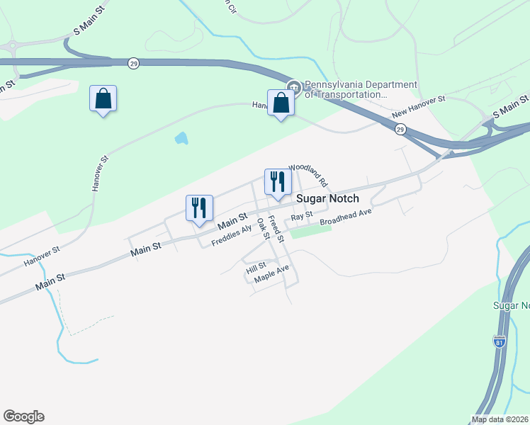 map of restaurants, bars, coffee shops, grocery stores, and more near 742 Main Street in Sugar Notch
