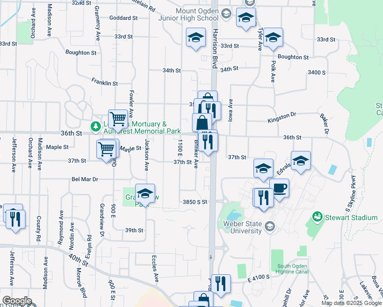 map of restaurants, bars, coffee shops, grocery stores, and more near 1120 37th Street in Ogden