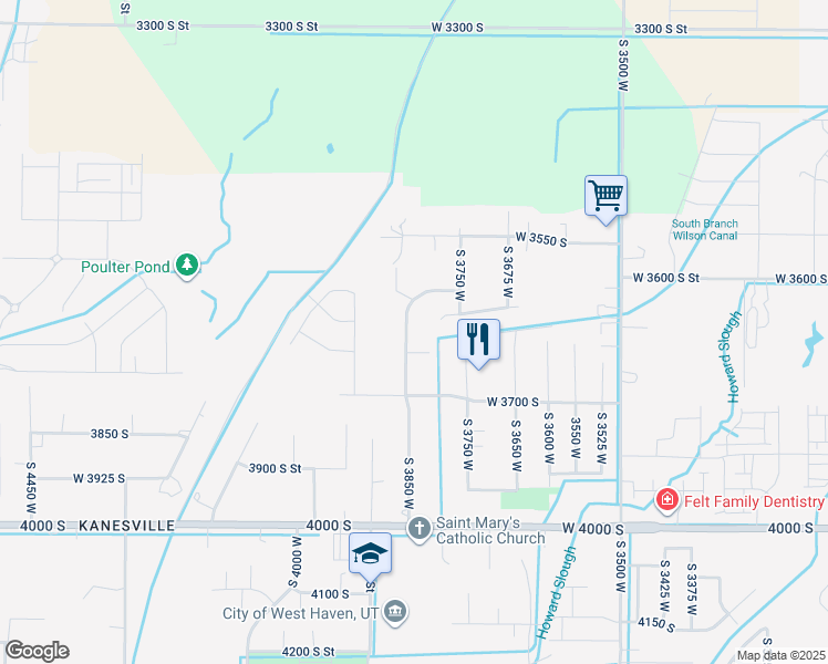 map of restaurants, bars, coffee shops, grocery stores, and more near 3656 South 3850 West in West Haven