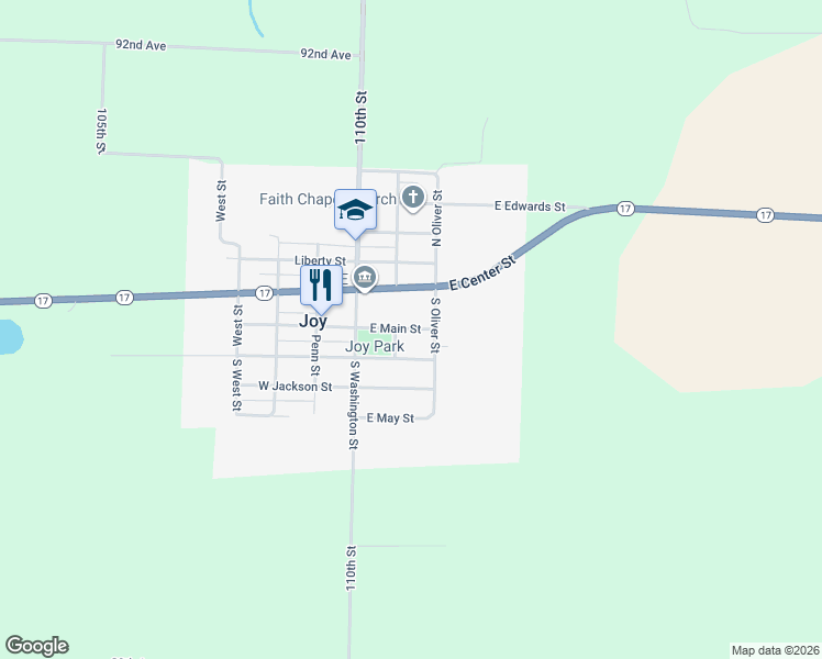 map of restaurants, bars, coffee shops, grocery stores, and more near 210 E Main St in Joy